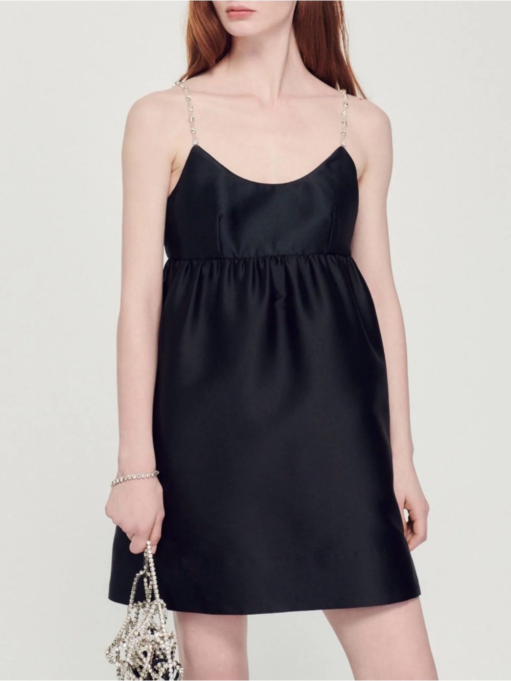 NWT Sandro Black Mini  Dress with Rhinestone Straps. Size EU36 or US 5/6 # 1147